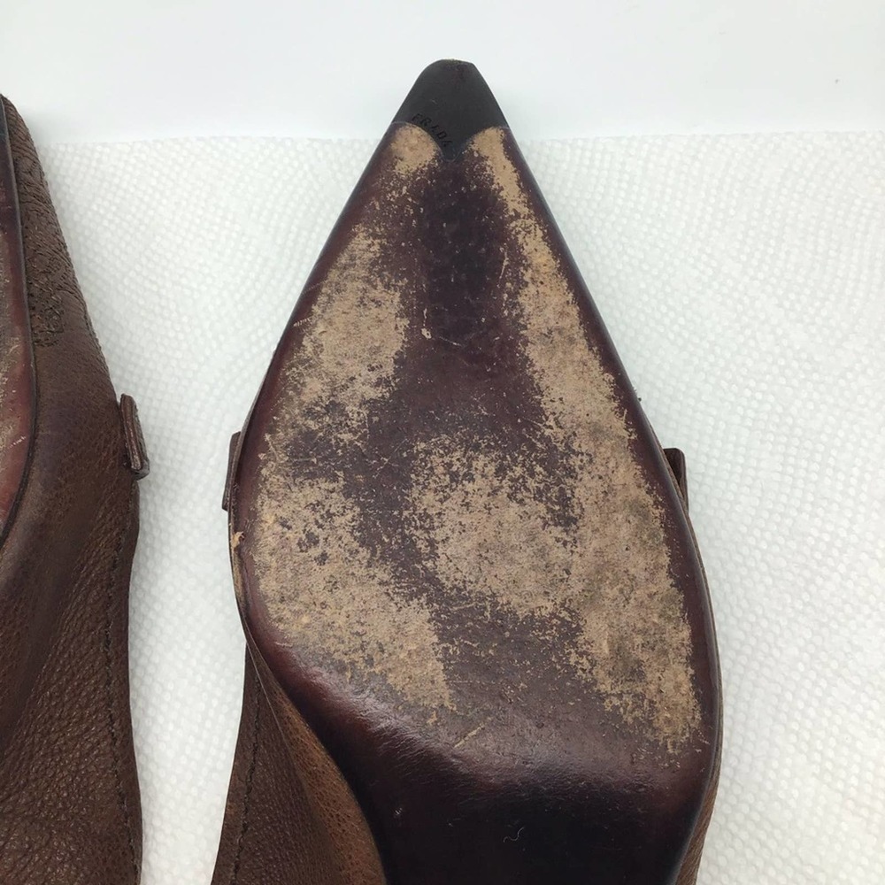 PRADA brown leather low heel strap pumps women’s size 39.5 - Picture 7 of 16